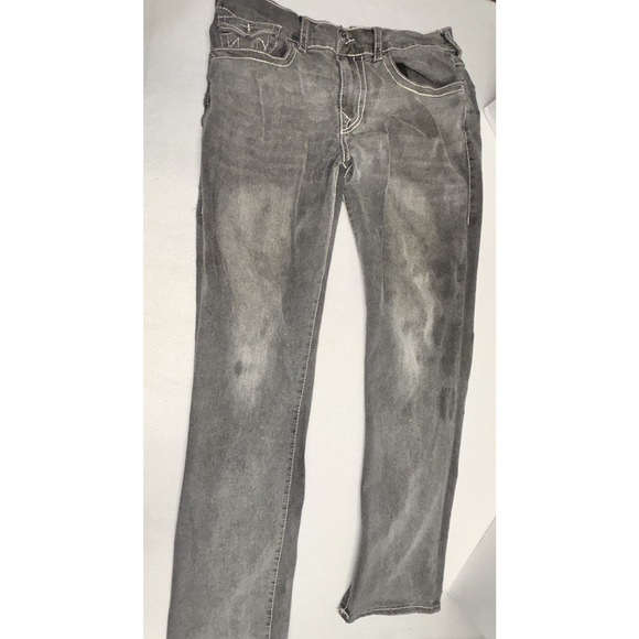 True Religion Jeans 34x32.5 Gray Ricky Flap Pocket Straight Leg Distressed READ - Picture 4 of 11